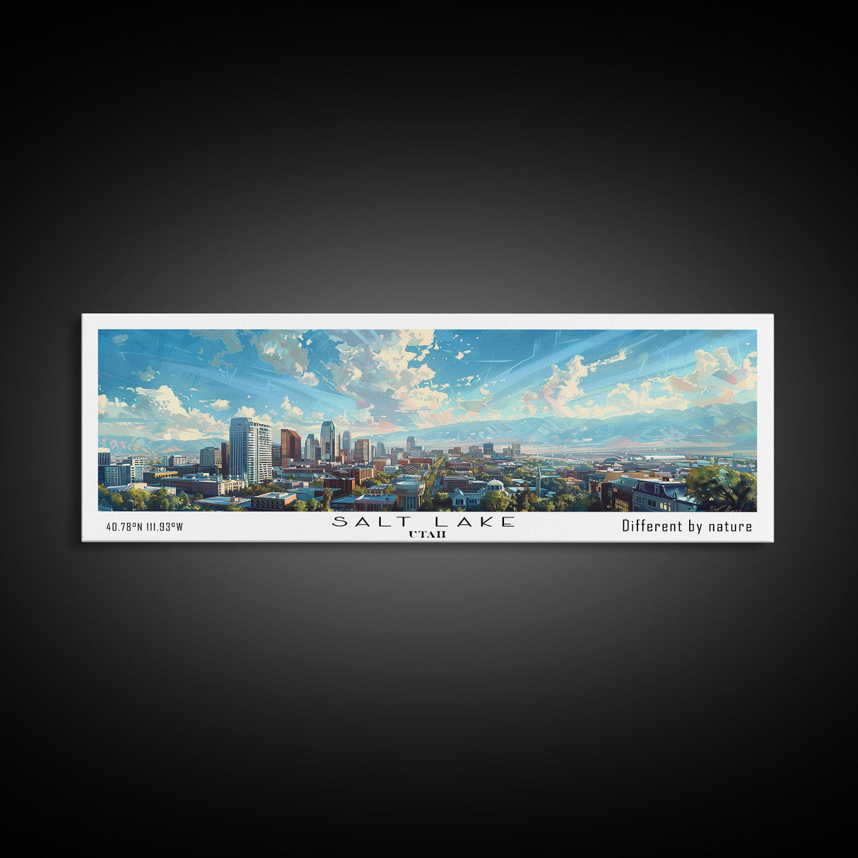 Salt Lake Utah Panoramic Print, Stylish Framed Canvas Print, City Travel Poster, Home Decoration, Office Wall Art