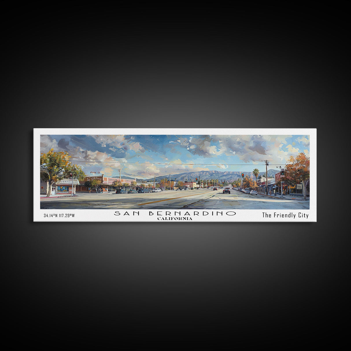 San Bernardino California Panoramic Print, Elegant Framed Canvas Print, City Travel Poster, Home Decoration, Wall Art