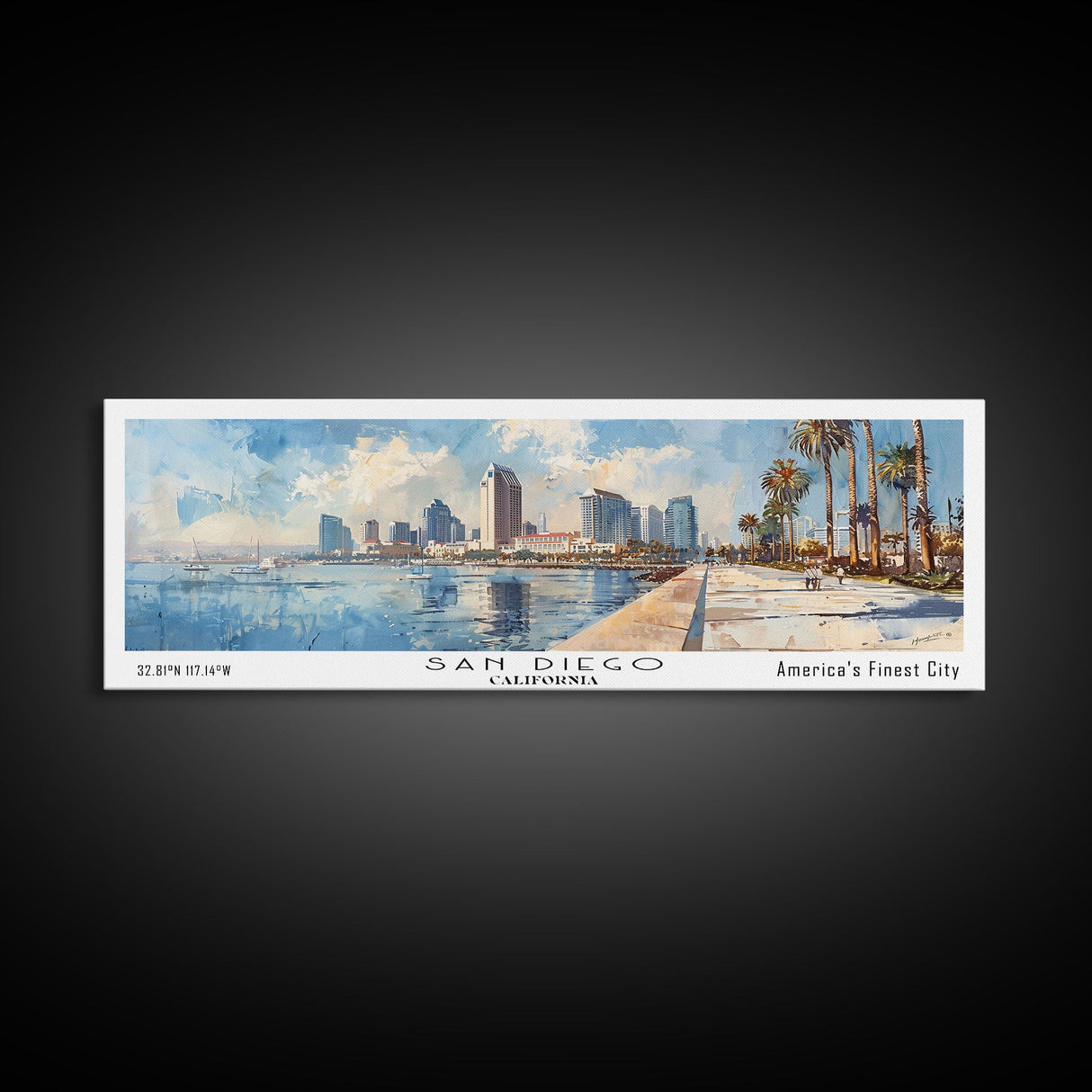 San Diego California Panoramic Print, Creative Framed Canvas Print, Travel Poster Art, Living Room Decor, Office Wall Art