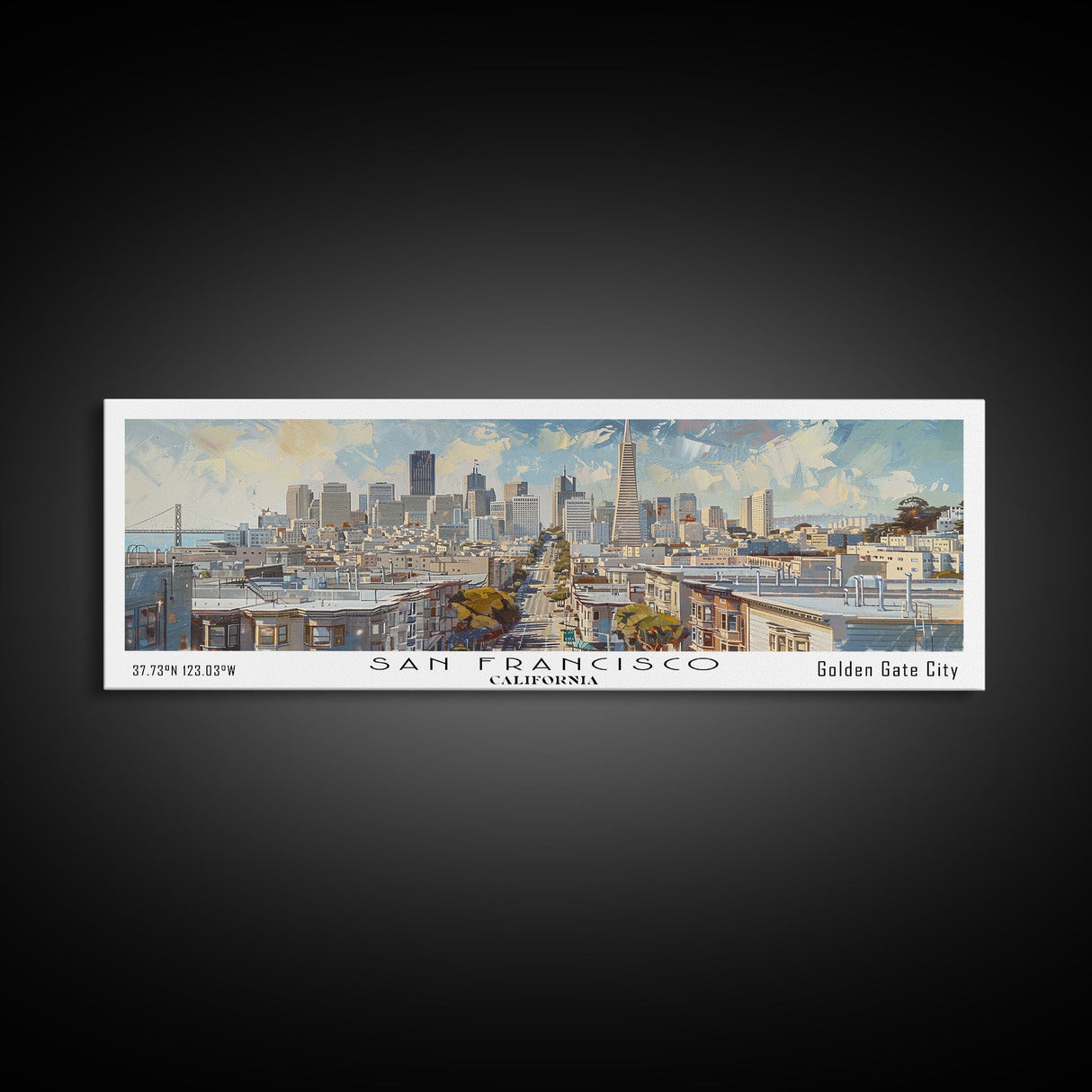 San Francisco California Panoramic Print, Beautiful Framed Canvas Print, Travel Poster Art, Home Decor, Living Room Wall Art