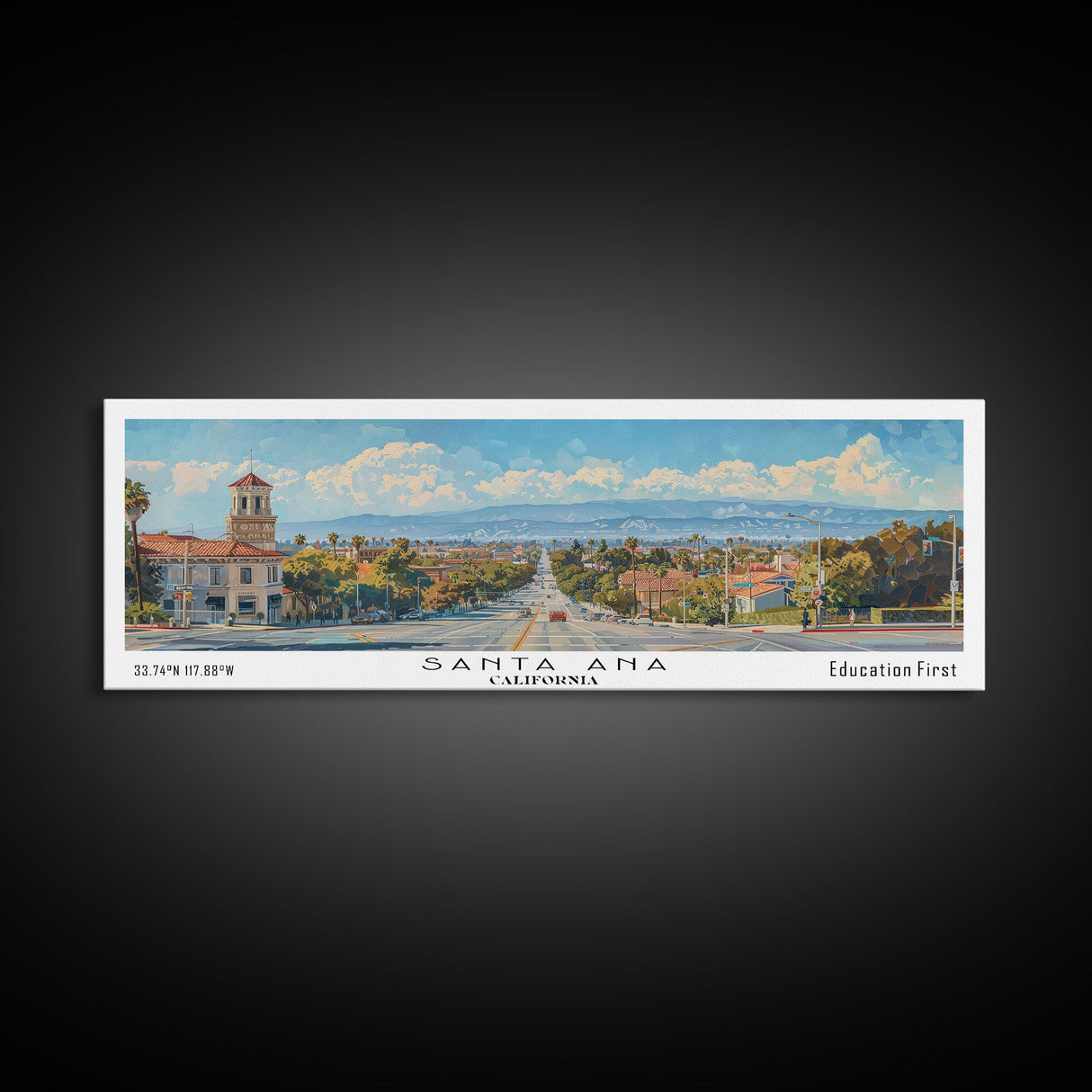 Santa Ana California Panoramic Print, Trendy Framed Canvas Print, City Travel Poster, Home Decoration, Wall Art, Gift Idea