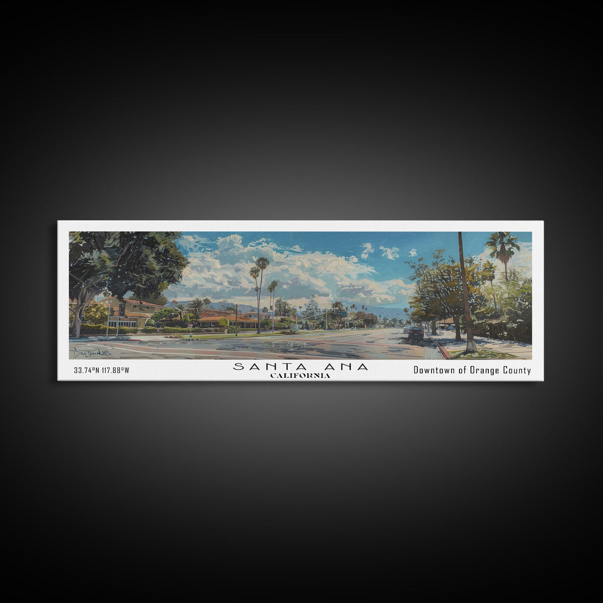 Santa Ana California Panoramic Print, Elegant Framed Canvas Print, Travel Poster Art, Home Decor, Living Room Wall Art