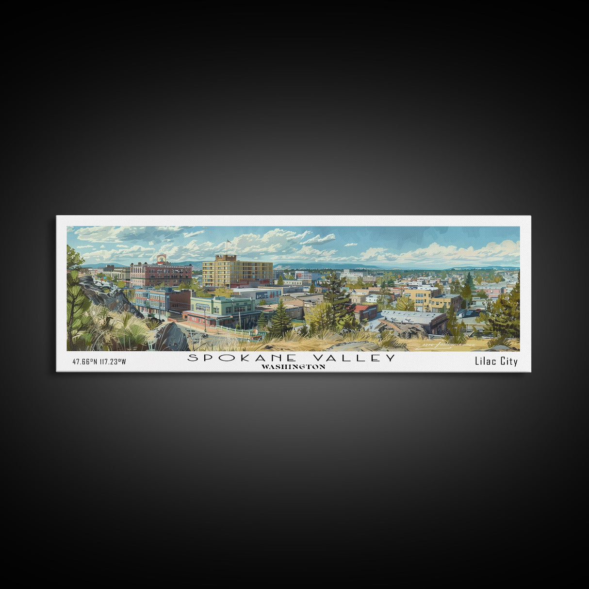 Spokane Valley Washington Travel Poster, Framed Canvas Print, Wall Art, Home Decor, Travel Gift, Living Room Art, Retro Style Art