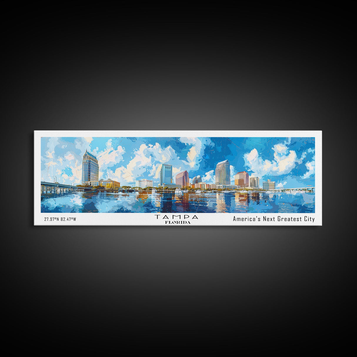 Tampa Florida Travel Poster, Framed Canvas Print, Wall Art, Home Decor, Travel Print, Office Decor, Living Room Art, Gift Idea