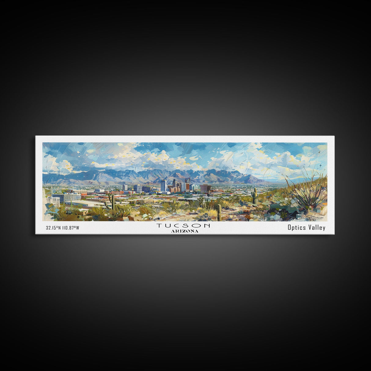 Tucson Arizona Panoramic Painting, Framed Canvas Print, Retro Travel Poster, Artistic Wall Art, Unique Living Room Decor, Office Gift Idea