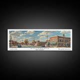 Woodbridge New Jersey Panoramic Painting, Framed Canvas Print, Retro Style Travel Poster, Artistic Wall Art, Unique Home Decor, Office Gift Idea