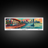 Chicago Illinois Panoramic Painting Framed Canvas Print, Mid Century Modern Art, Pop Art Style, Travel Poster, Living Room Decor