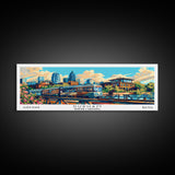 Durham North Carolina Panoramic Travel Poster Framed Canvas Print, Mid Century Modern Art, Pop Art Style, Wall Art Decor, Home Decoration