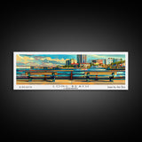 Long Beach California Panoramic Painting, Retro Style Framed Canvas Print, Mid Century Modern Wall Art, Pop Art Travel Poster