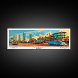 Miami Florida Panoramic Framed Canvas Print, Mid Century Modern Wall Art, Pop Art Home Decor, Retro Style Travel Poster