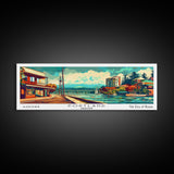 Portland Oregon Panoramic Painting, Mid Century Modern Framed Canvas Print, Retro Style Wall Art, Pop Art Travel Poster