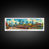 Raleigh North Carolina Panoramic Painting, Mid Century Modern Framed Canvas Print, Pop Art Wall Hanging, Retro Travel Poster