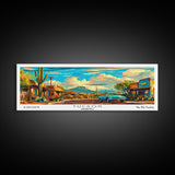 Tucson Arizona Panoramic Wall Art, Mid Century Modern Framed Canvas Print, Retro Pop Art Travel Poster, Office Wall Art, Living Room Decor