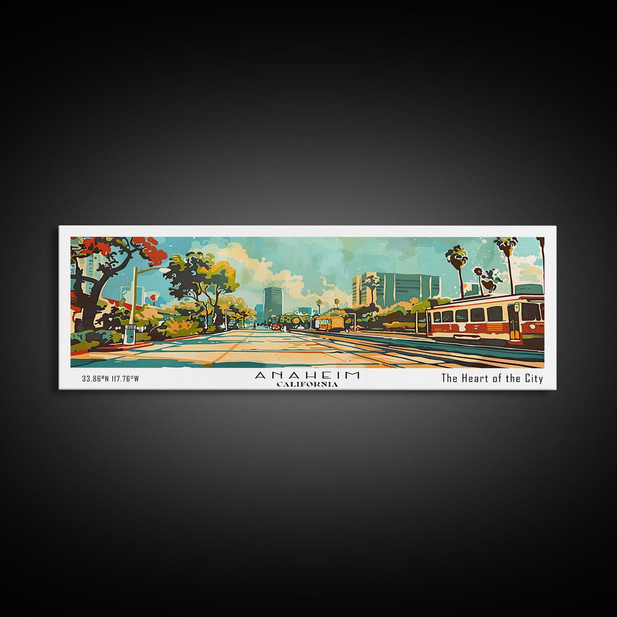 Anaheim California Panoramic Wall Art, Retro Pop Art Framed Canvas Print, Mid Century Modern Travel Poster, Living Room Decor, Wall Hanging