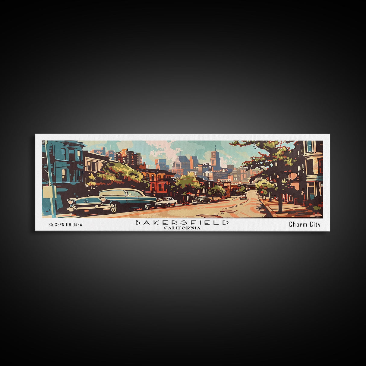 Baltimore Maryland Panoramic Painting, Mid Century Modern Framed Canvas Print, Retro Pop Art Travel Poster, Wall Decor, Home Decor, Wall Hanging