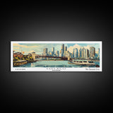 Chicago Illinois Panoramic Painting, Mid Century Modern Framed Canvas Print, Retro Pop Art Travel Poster, Wall Decor, Gift Idea, Home Decor