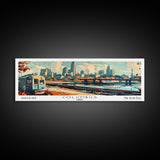 Columbus Ohio Panoramic Painting, Mid Century Modern Framed Canvas Print, Retro Pop Art Travel Poster, Wall Art, Home Decor, Office Art, Gift Idea