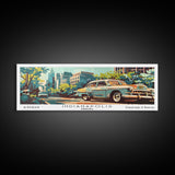 Indianapolis Indiana Panoramic Painting, Mid Century Modern Framed Canvas Print, Retro Pop Art Travel Poster, Wall Art, Living Room Decor, Office Wall Art