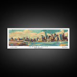 Jersey City New Jersey Panoramic Painting, Mid Century Modern Framed Canvas Print, Retro Pop Art Travel Poster, Wall Art, Home Decor, Office Wall Art, Living Room Decor