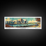 Pittsburgh Pennsylvania Panoramic Wall Art, Mid Century Modern Framed Canvas Print, Retro Pop Art Travel Poster, Living Room Decoration