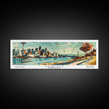 Seattle Washington Panoramic Painting, Mid Century Modern Framed Canvas Print, Retro Pop Art Travel Poster, Living Room Wall Art Decor