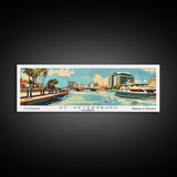 St. Petersburg Florida Panoramic Wall Art, Mid Century Modern Framed Canvas Print, Retro Pop Art Travel Poster, Living Room and Office Wall Art