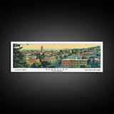 Berkeley California Panoramic Painting, Mid Century Modern Framed Canvas Print, Retro Pop Art Travel Poster, Home Decor, City Print