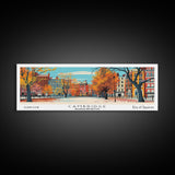 Cambridge Massachusetts Panoramic Painting, Mid Century Modern Framed Canvas Print, Retro Pop Art Travel Poster, Home Decor, City Print