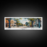 Carmel Indiana Panoramic Painting, Mid Century Modern Framed Canvas Print, Retro Pop Art Travel Poster, Home Decor, City Art