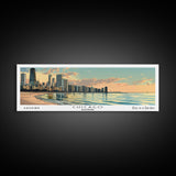 Chicago Florida Panoramic Painting, Mid Century Modern Framed Canvas Print, Retro Pop Art Travel Poster, Living Room Wall Art, City Art