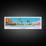 Downey California Panoramic Wall Art, Mid Century Modern Framed Canvas Print, Retro Pop Art Travel Poster, City Living Room Decor, Home Decor