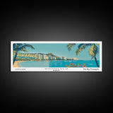 Honolulu Hawaii Panoramic Painting, Mid Century Modern Framed Canvas Print, Retro Pop Art Travel Poster, Home Wall Decor