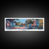 Lafayette Louisiana Panoramic Painting, Mid Century Modern Framed Canvas Print, Retro Pop Art Travel Poster, Home Wall Decor