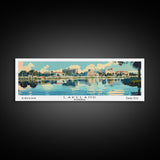 Lakeland Florida Panoramic Painting, Mid Century Modern Framed Canvas Print, Retro Pop Art Travel Poster, Home Wall Decor