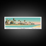 Long Beach California Panoramic Painting, Mid Century Modern Framed Canvas Print, Retro Pop Art Travel Poster, Office Decor