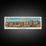 Manchester New Hampshire Panoramic Painting, Mid Century Modern Framed Canvas Print, Retro Pop Art Travel Poster, Living Room Decor