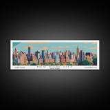 New York New York Panoramic Painting, Mid Century Modern Framed Canvas Print, Retro Pop Art Travel Poster, City Art, Office Wall Decor, Living Room Art