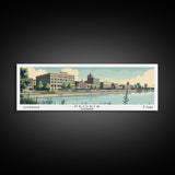 Peoria Illinois Panoramic Painting, Mid Century Modern Framed Canvas Print, Retro Pop Art Travel Poster, City Art, Office Wall Decor, Living Room Art