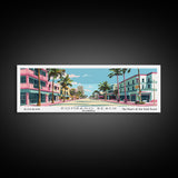 Pompano Beach Florida Panoramic Painting, Mid Century Modern Framed Canvas Print, Retro Pop Art Travel Poster, City Art, Office Wall Decor, Living Room Art