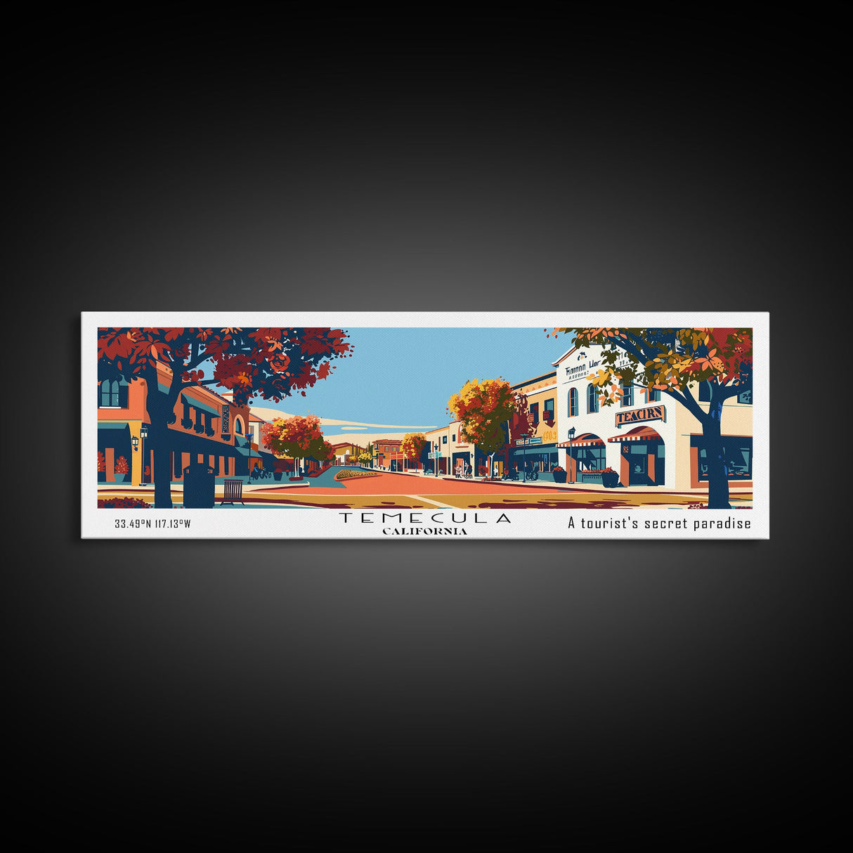 Temecula California Panoramic Art, Mid Century Modern Framed Canvas Print, Retro Pop Art Travel Poster, Office Wall Art, Home Decoration