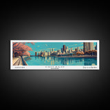 Chicago Illinois Panoramic Painting, Framed Canvas Print, Mid Century Modern Wall Art, Retro Pop Art Travel Poster, Office Decor, City Art