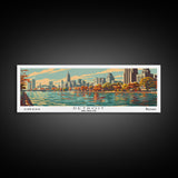 Detroit Michigan Panoramic Painting, Framed Canvas Print, Mid Century Modern Wall Art, Retro Pop Art Travel Poster, Office Decor, City Art