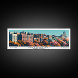 Greensboro North Carolina Panoramic Painting, Mid Century Modern Framed Canvas Print, Retro Pop Art Travel Poster, Cityscape Wall Art, Living Room Decor, Office Art