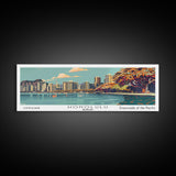 Honolulu Hawaii Panoramic Painting, Mid Century Modern Framed Canvas Print, Retro Pop Art Travel Poster, Cityscape Wall Art, Home Decor, Living Room Art, Office Wall Art