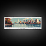 Jersey City New Jersey Panoramic Painting, Framed Canvas Print, Mid Century Modern Wall Art, Retro Pop Art Travel Poster, Cityscape Decor, Office Wall Art, Home Decor