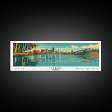 Miami Florida Panoramic View, Mid Century Modern Framed Canvas Print, Retro Pop Art Travel Poster, Home Decor, City Art