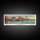 Providence Rhode Island Panoramic View, Mid Century Modern Framed Canvas Print, Retro Pop Art Travel Poster, Living Room Wall Decor