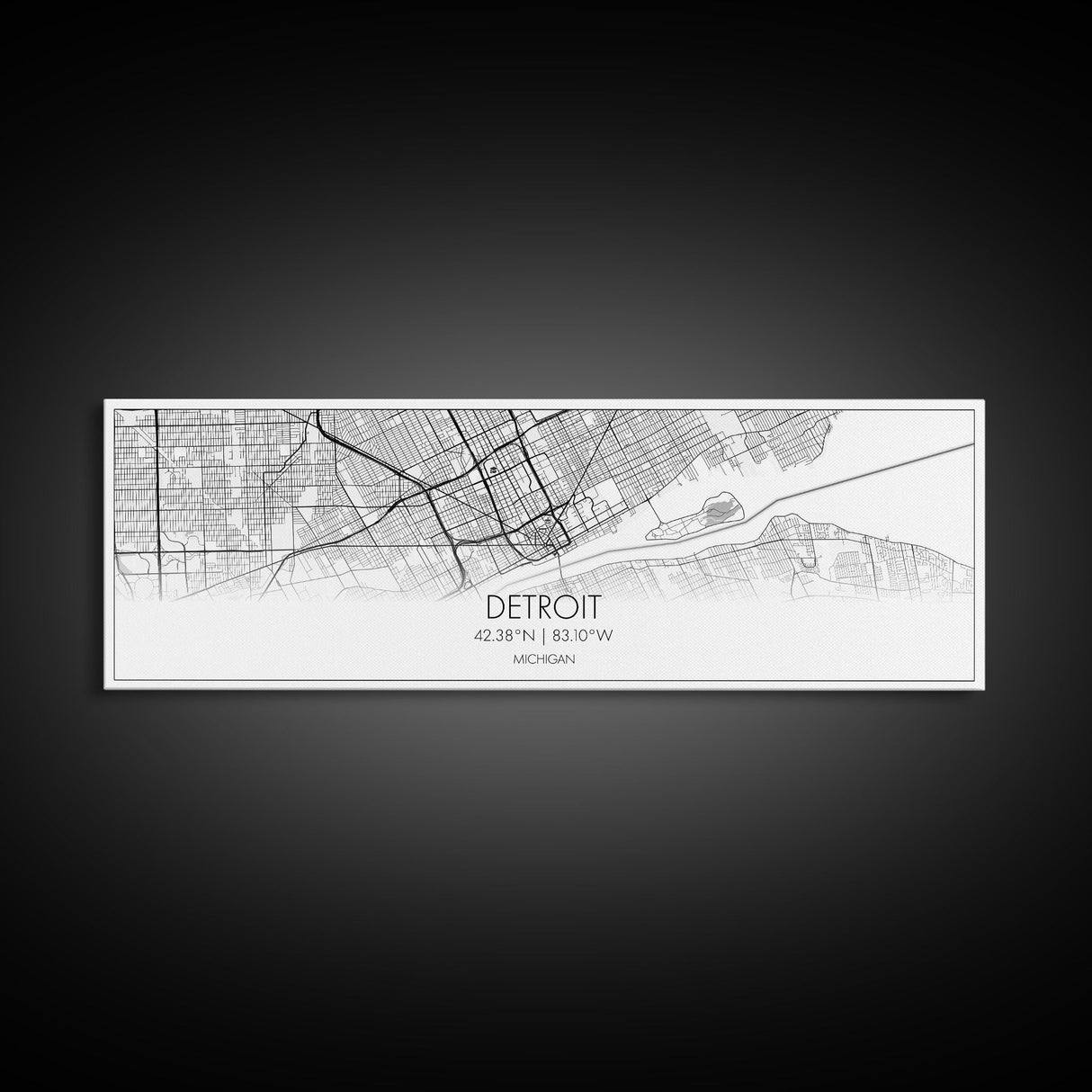 Panoramic Detroit City Map, Michigan Art, Map Print, Minimalist Wall Art, Canvas Art, Housewarming Gift, Street Map Art, Closing Gift