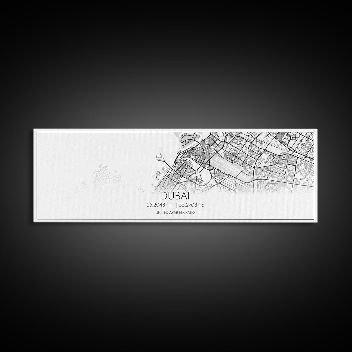 Panoramic Dubai City Map, United Arab Emirates Art, Map Print, Minimalist Wall Art, Canvas Art, Housewarming Gift, Street Map, Closing Gift