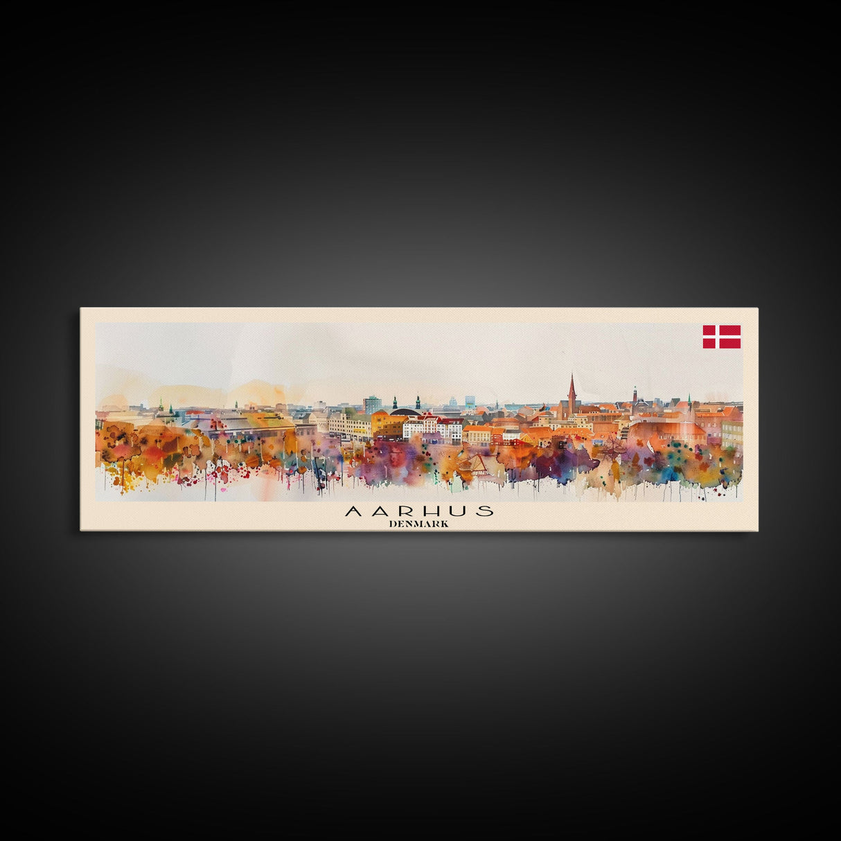 Aarhus Denmark Panoramic Travel Poster, Framed Canvas Print or Metal Wall Art, Travel Art, Home Decor, Panoramic Painting, Midcentury Art